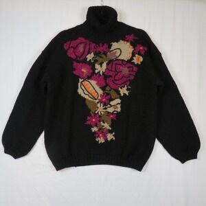 Roberta Freymann Bergdorf‎ Goodman Wool Floral Knit Turtleneck Sweater Small